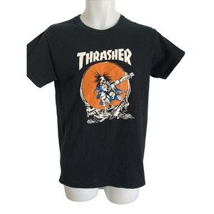 Thrasher Magazine Pushead SKATE OUTLAW LOGO Skateboard T Shirt Size S BLACK EUC